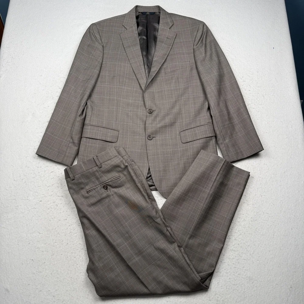 Brooks Brothers 346 Suit Mens 42R Brown Plaid Wool 2 Piece Two Button Madison